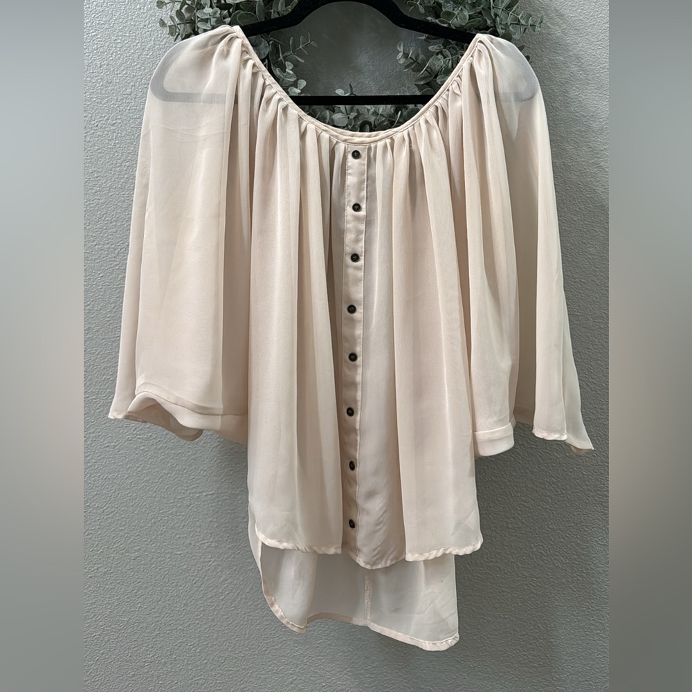 Poetry Cream Off-Shoulder Button Front Blouse